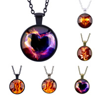 Unisex Ketting, Zinc Alloy, met ijzeren ketting & Glas, Rond plat, plated, tijd gem sieraden & uniseks & ovale keten & sticker, meer kleuren voor de keuze, lood en cadmium vrij, 25mm, Lengte Ca 27.5 inch, 3strengen/Bag, Verkocht door Bag