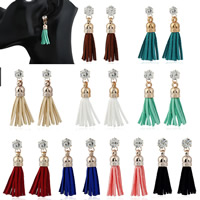 Zinc Alloy Tassel Earring, met Corduroy Cord & Nylon Koord, roestvrij staal oorbel bericht, gold plated, met strass, meer kleuren voor de keuze, lood en cadmium vrij, 45x20mm, Verkocht door pair