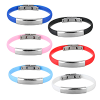 Unisex Bracelet, silicone, avec acier inoxydable, détachable & unisexe, couleurs mélangées, 8mm, Longueur Environ 8 pouce, 6Strandstoron/lot, Vendu par lot