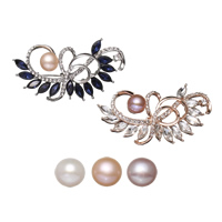 Freshwater Pearl Brosch, Mässing, med kartong låda & Freshwater Pearl, plated, för kvinna & med cubic zirconia, fler färger för val, nickel, bly och kadmium gratis, 56x27x13mm, 70x82.5x35mm, Säljs av PC