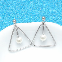 Earrings Pearl Fionnuisce, 925 Sterling Silver, le Farraige Theas Shell, Triantán, platanam plátáilte, nádúrtha & do bhean, 24mm, Díolta De réir Péire