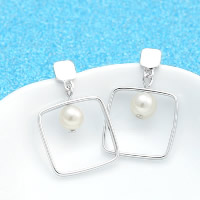 Boucles d'oreilles en perles d'eau douce, argent sterling 925, avec coquille de mer du sud, cadre, Plaqué de platine, naturel & pour femme, 17x27mm, Vendu par paire