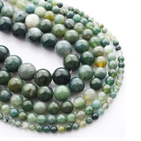 Přírodní Moss Achát Korálky, Moss Agate, Krug, prirodan, različite veličine za izbor, Prodano Per Približno 15 inčni Strand