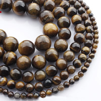 Tiger Eye perle, Krug, prirodan, različite veličine za izbor, Prodano Per Približno 15 inčni Strand