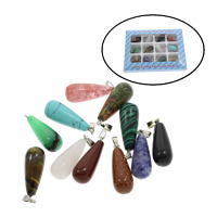 Edelsteen Hangers Sieraden, met Zinc Alloy, 130x100x18mm, 10x29mm, Gat:Ca 2mm, 12pC's/box, Verkocht door box