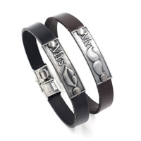 Unisex Armband, Koeienhuid, met Zinc Alloy, plated, uniseks & verschillende ontwerpen voor de keuze & met brief patroon, nikkel, lood en cadmium vrij, 10mm, Per verkocht Ca 8.6 inch Strand