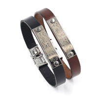 Unisex Armband, Koeienhuid, met Zinc Alloy, plated, uniseks & met brief patroon, meer kleuren voor de keuze, nikkel, lood en cadmium vrij, 10mm, Per verkocht Ca 8.6 inch Strand