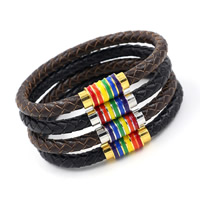 Unisex Armband, Kohud, rostfritt stål magnetlås, plated, flätat armband & emalj, fler färger för val, nickel, bly och kadmium gratis, Såld Per Ca 8.6 inch Strand