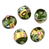 Gold Foil Lampwork Χάντρες, Γυάλινα, Γύρος, χειροποίητο, φύλλο χρυσού, 14x13mm, Τρύπα:Περίπου 1.5mm, Sold Με PC