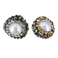 Péarla Fionnuisce Nádúrtha Coirníní Loose, Pearl Fionnuisce, le réiteodh cré rhinestone, Babhta Maol, le rhinestone, dathanna níos mó le haghaidh rogha, 11-12x9mm, Poll:Thart 0.5mm, 20ríomhairí pearsanta/Lot, Díolta De réir Lot