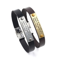 Unisex Bracelet Cowhide with Zinc Alloy plated with letter pattern nickel lead & cadmium free 10mm Sold Per Approx 8.6 Inch Strand