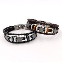 Braccialetto Unisex, corda in pelle di vitello, with ematite non magnetico & legno & lega in zinco, placcato, Bracciale intrecciato & 3-filo, nessuno, assenza di nichel,piombo&cadmio, 6mm, Venduto per Appross. 8.2 pollice filo