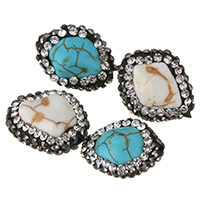 Turkos pärlor, Natural Turquoise, med rhinestone lera bana, med strass, fler färger för val, 12-14x15.5-16.5x9-10mm, Hål:Ca 1mm, 20PC/Lot, Säljs av Lot