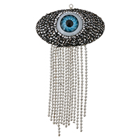 Evil Eye Pendler, Messing, med rhinestone ler bane & Resin, Tassel, sølvfarvet forgyldt, onde øje mønster & med rhinestone, 45x84x10mm, Hole:Ca. 5x8mm, 5pc'er/Lot, Solgt af Lot