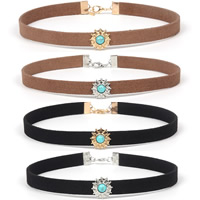 Mode Choker Ketting, Corduroy Cord, met Synthetische Turquoise & Zinc Alloy, met 2.7inch extender keten, Rond plat, plated, voor vrouw, meer kleuren voor de keuze, 15mm, 10mm, Per verkocht Ca 11.8 inch Strand