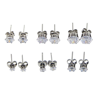 Stainless Steel Stud Øreringe, 316L Stainless Steel, Runde, forskellig størrelse for valg & for kvinde & med cubic zirconia, oprindelige farve, Solgt af par