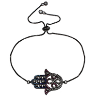 Hamsa Armbanden, Messing, plated, verstelbaar & box ketting & micro pave zirconia & voor vrouw, meer kleuren voor de keuze, lood en cadmium vrij, 24x30x2mm, Lengte Ca 7.5 inch, Verkocht door box