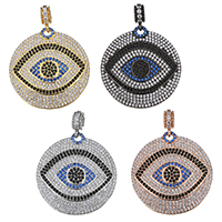 Evil Eye Pakabukai, Žalvarinis, Butas Round, padengtą, blogos akies modelis & mikro nutiesti kubinių Zirconia, daugiau spalvų pasirinkimas, 35.50x37x2mm, Skylė:Apytiksliai 4mm, 2kompiuteriai/Pirkimo, Pardavė Pirkimo