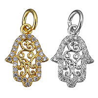 Kubni cirkonij Micro Pave Brass Privjesak, Mesing, Hamsa, pozlaćen, micro utrti kubni cirkonij & šupalj, više boja za izbor, 9x14x2mm, Rupa:Približno 3mm, 20računala/Lot, Prodano By Lot