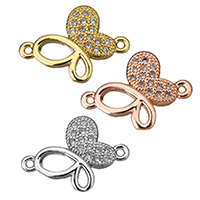 Zircon cubique Micro Pave laiton Connecteur, papillon, Placage, pavé de micro zircon & boucle de 1/1, plus de couleurs à choisir, 16x12x2mm, Trou:Environ 0.5mm, 20PC/lot, Vendu par lot