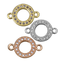 Messing connector met micro-paved kubieke zirconia's, Donut, plated, micro pave zirconia & 1/1 lus, meer kleuren voor de keuze, 13x9x1.50mm, Gat:Ca 1mm, 20pC's/Lot, Verkocht door Lot