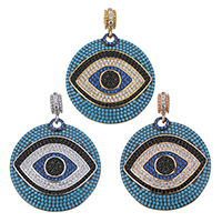 Evil Eye Pakabukai, Žalvarinis, Butas Round, padengtą, blogos akies modelis & mikro nutiesti kubinių Zirconia, daugiau spalvų pasirinkimas, 35x37x2mm, Skylė:Apytiksliai 4mm, Pardavė PC