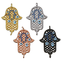 Evil Eye -Anschluss, Messing, Hamsa, plattiert, böser Blick- Muster & Micro pave Zirkonia & Emaille & 1/1-Schleife & hohl, keine, 15x23.50x2mm, Bohrung:ca. 1.5mm, 10PCs/Menge, verkauft von Menge