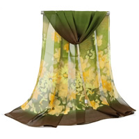 Foulard en mousseline de soie & Châle, impression, avec le motif de fleurs, vert, 160x50cm, Vendu par brin