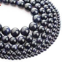 Blue Goldstone Kraal, Ronde, verschillende grootte voor keus, Per verkocht Ca 15 inch Strand