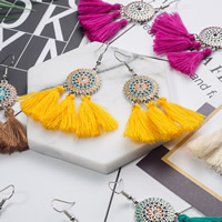 Fashion Fringe Boucles d'oreilles, alliage de zinc, avec corde en nylon, laiton boucle d'oreille crochet, Plaqué de couleur d'argent, pour femme & émail, plus de couleurs à choisir, protéger l'environnement, sans nickel, plomb et cadmium, 50x75mm, Vendu par paire