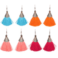 Fashion Fringe Oorbellen, Zinc Alloy, met Nylon Koord, messing oorbel haak, verguld kopergroen, voor vrouw, meer kleuren voor de keuze, nikkel, lood en cadmium vrij, 50x80mm, Verkocht door pair