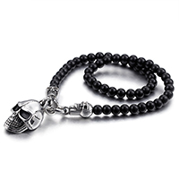 Unisex halskæde, Glas, med Stainless Steel, Skull, sværte, 8mm, 34x23mm, Solgt Per Ca. 18.5 inch Strand