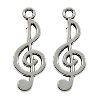 Hudební nástroje Tvarované Zinc Alloy Přívěsky, Zinek, Music Note, starožitné barva postříbřená, olovo a kadmium zdarma, 10x26x1mm, Otvor:Cca 1.5mm, 500PC/Bag, Prodáno By Bag