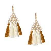 Fashion Fringe Oorbellen, Zinc Alloy, met Nylon Koord, messing hoepeloorring, Chinese Knoop, gold plated, voor vrouw & hol, nikkel, lood en cadmium vrij, 40mm, Verkocht door pair