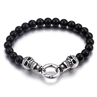 Rustfrit stål smykker Armbånd, Glas, med Stainless Steel, Skull, beaded armbånd & for mennesket & sværte, 19x12mm, 8mm, Solgt Per Ca. 8.5 inch Strand