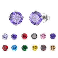 Cubic Zircon ( CZ ) Stud Earring, ROSTFRITT STÅL, plated, med cubic zirconia, fler färger för val, 5mm, 10PC/Bag, Säljs av Bag