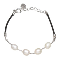 Pulseras de Perlas Freshwater, Perlas cultivadas de agua dulce, con silicona & metal, con 3cm extender cadena, para mujer, 6-7mm, Vendido para aproximado 5.5 Inch Sarta