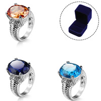 Bague Zircon cubique en laiton, avec Boîte de velours & zircon cubique, Plaqué de platine, 925 logo & normes différentes pour le choix & pour femme, plus de couleurs à choisir, protéger l'environnement, sans nickel, plomb et cadmium, 16.5-19.5mm, 52x60x48mm, Vendu par PC