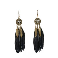 Mode Feather Earring, Zinc Alloy, met Veer, messing oorbel haak, antiek messing plated, voor vrouw & glazuur, meer kleuren voor de keuze, nikkel, lood en cadmium vrij, 28x114mm, Verkocht door pair