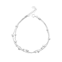 Messing Armbanden, met 1.2inch extender keten, Ster, platinum plated, box ketting & voor vrouw & 2-strengs, 6mm, Per verkocht Ca 6.2 inch Strand