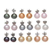 Freshwater Pearl Örhängen, med Velvet box & Mässing, Barock, fler färger för val, 9-9.5mm, Säljs av Box