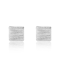 Sterling Silver Jewelry Earring, 925 Sterling Silver, Cearnóg, platanam plátáilte, brushed & do bhean, 4x4mm, 3Péirí/Lot, Díolta De réir Lot