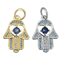 Befestigter Zirkonia Messing Anhänger, Hamsa, plattiert, Micro pave Zirkonia, keine, 15x22x3mm, Bohrung:ca. 5mm, 10PCs/Menge, verkauft von Menge