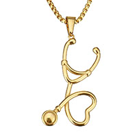 Collier Unisex, acier inoxydable, Stéthoscope, Placage de couleur d'or, unisexe & chaîne de boîte, 23x48mm, 2.5mm, Vendu par Environ 17 pouce brin