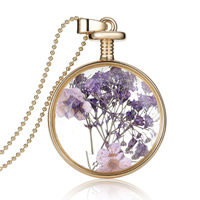 Floating Locket Necklace Zinc Alloy with Dried Flower & iron chain & Glass Flat Round plated ball chain & for woman lead & cadmium free Sold Per Approx 23.5 Inch Strand