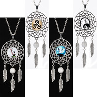 Sinc Alloy Pendants, le Gloine, Dreamcatcher, dath airgid antique plátáilte, jewelry GEM am & dearaí éagsúla do rogha, luaidhe & caidmiam saor in aisce, 20x40mm, Poll:Thart 3-5mm, Díolta De réir PC