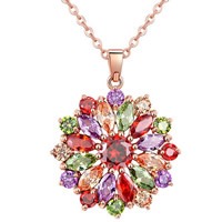 Collier en laiton, avec 1.9inch chaînes de rallonge, fleur, Plaqué d'or rose, chaîne ovale & pavé de micro zircon & pour femme, protéger l'environnement, sans nickel, plomb et cadmium, Vendu par Environ 17.7 pouce brin