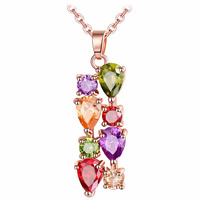 Collana in ottone, with 1.9inch extender chain, Lacrima, placcato oro rosa vero, catena ovale & Micro spianare cubic zirconia & per la donna, assenza di nichel,piombo&cadmio, 10x26mm, Venduto per Appross. 17.7 pollice filo