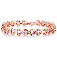 Zircon cubique Bracelet, laiton, Plaqué d'or rose, pour femme & avec zircone cubique, protéger l'environnement, sans nickel, plomb et cadmium, Vendu par Environ 6.6 pouce brin