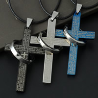 Roestvrij staal Cross Hangers, Oversteken, plated, met brief patroon, meer kleuren voor de keuze, 30x53mm, Gat:Ca 3-5mm, Verkocht door PC